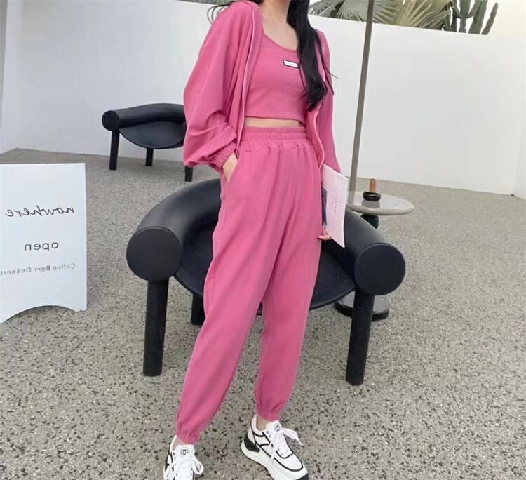 New year in early spring! [FF. Studio] hooded clean version sweater jacket + suspender Vest + foot bound elastic waist suit 2035# ozq