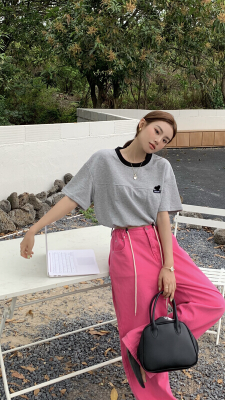 New in early summer! [qixuaner] design short love short sleeve T-shirt 2658# LSW