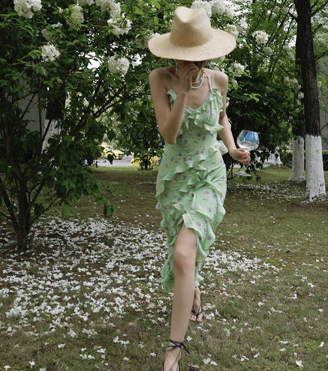 [w design] printed suspender lady dress 21101# WPL