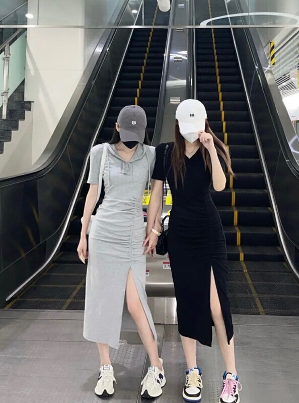 New in early summer! [JH] Korean hooded Pleated Dress 41405# PCZ