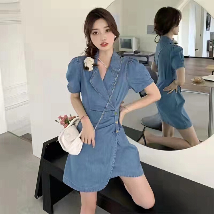 [ASN clothing Museum] Korean suit collar bubble sleeve dress 1537# WPL