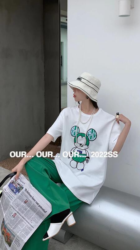 New year in early spring! [our] Korean Mickey patchwork embroidered short sleeve T-shirt 8210# LSW
