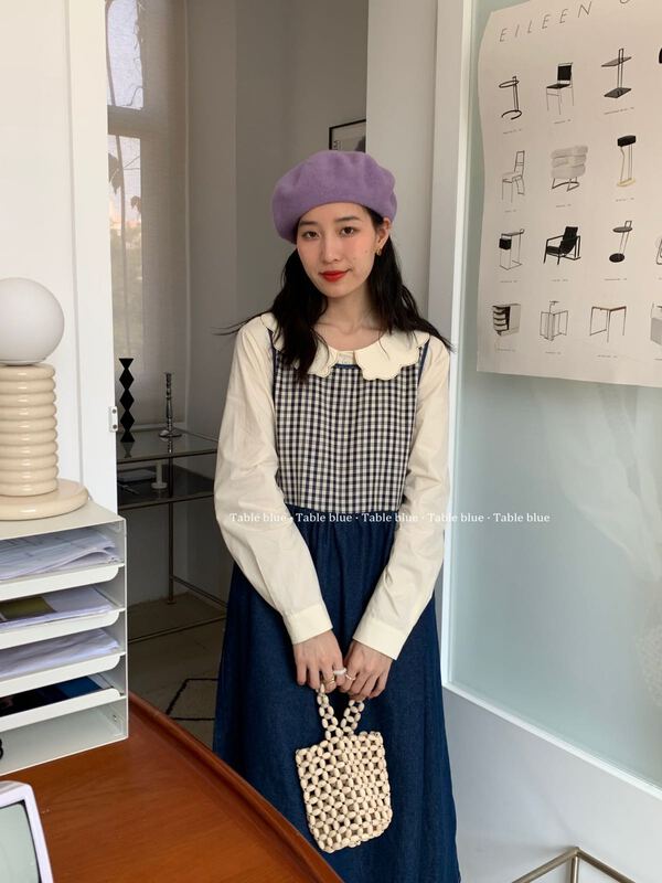 New year in early spring! [table blue] Korean style checkered dress 2032# LSW