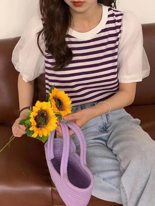 [Duomi] striped loose fit short sleeve T-shirt 9971# zxl