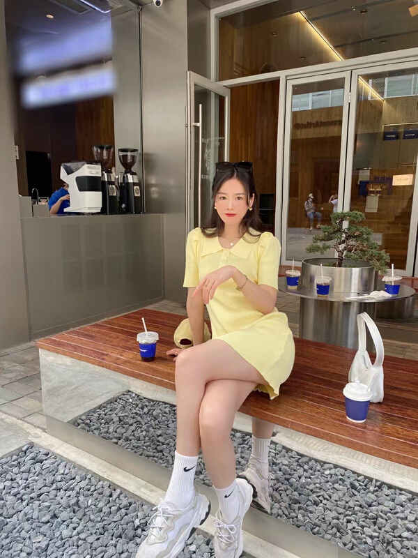 Early spring! [strawberry] Korean solid color thin knitted dress s830# L