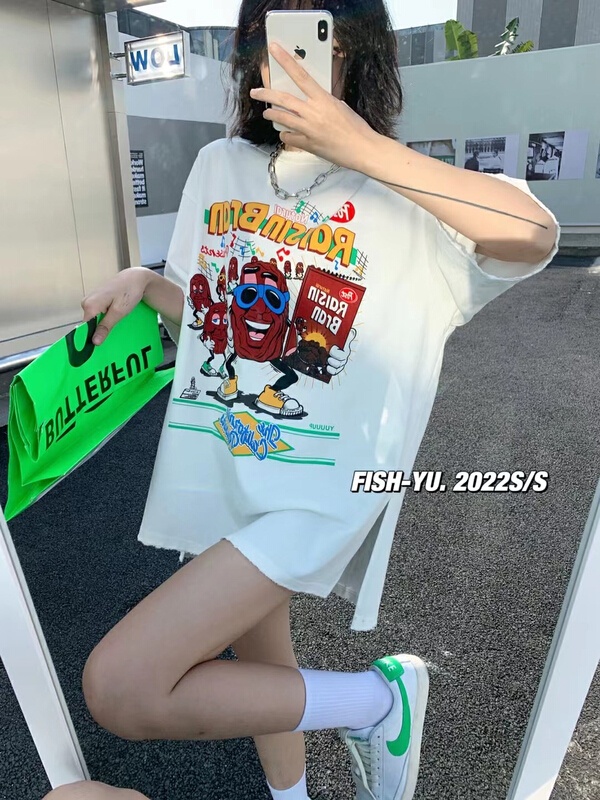 [fish Yu] direct spray watermark cartoon chocolate cereal short sleeve T-shirt 22019# LSL