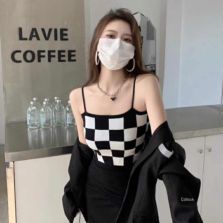 New year in early spring! [ul-2] versatile checkerboard fashion vest / sling 6045# JJ