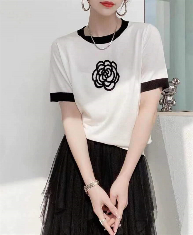 New in early summer! [Xiangli] camellia flower Pullover short sleeve sweater 8193# PCZ