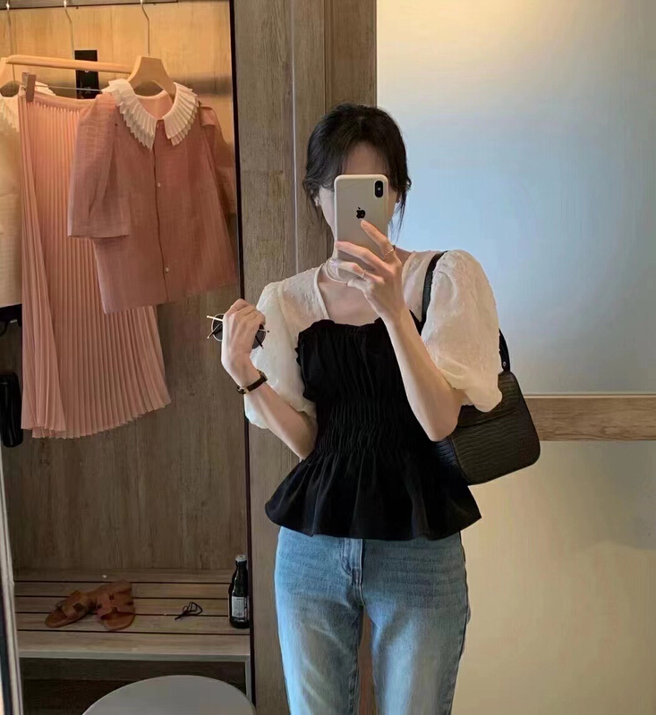 [Xiaoxiaojia] color blocking fashion versatile small shirt 80569# WTT