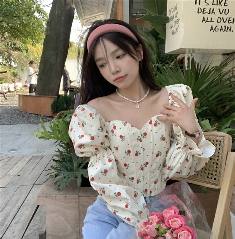 New in early summer! [timely rain] Han Feng ins temperament sweet French lantern sleeve design peach collar shirt (only shirts) 04220# WPL