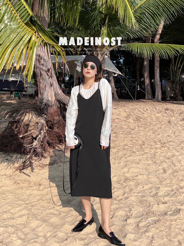 Original price 94.99! New year in early spring! [OSHA madeinost] advanced suspender dress + bubble sleeve blouse set 86007# ll