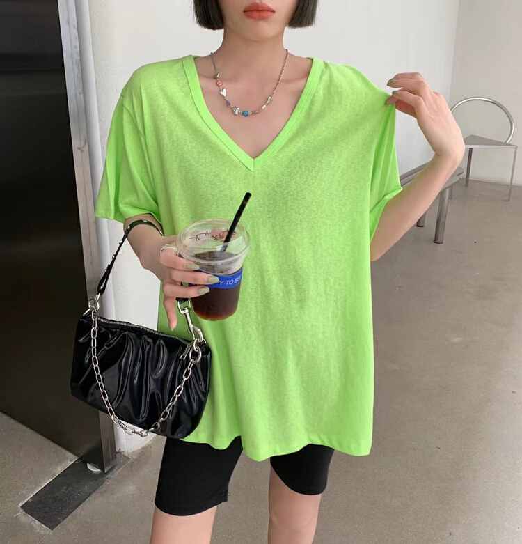 New in early summer! [Yuanxi] loose V-neck versatile short sleeve T-shirt 738# LSL