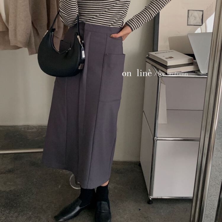 [on line] versatile pocket high waist slit skirt 7070# jhy