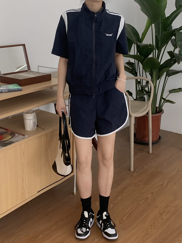 [meet + studio] contrast color fashion coat + loose comfortable casual pants set (with coat + pants) 52507# LSL