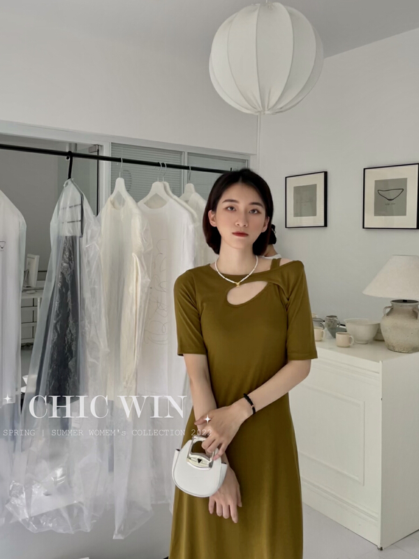 New in early summer! [chic win] simple high-grade drape dress 3332# CSX