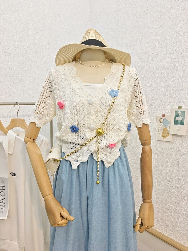 [pan] Korean sweet single breasted hollow out knitted cardigan (only cardigan sold) 00482# PCZ
