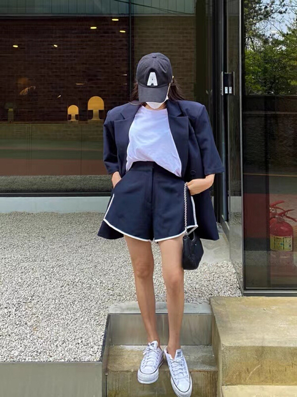 [K2 design] temperament color matching edge loose suit + casual shorts two-piece suit tz40# WTT