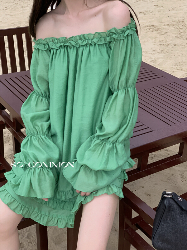 goods in stock! New in early summer! [so common] one shoulder wooden ear temperament Fairy Dress 62222# XYJ