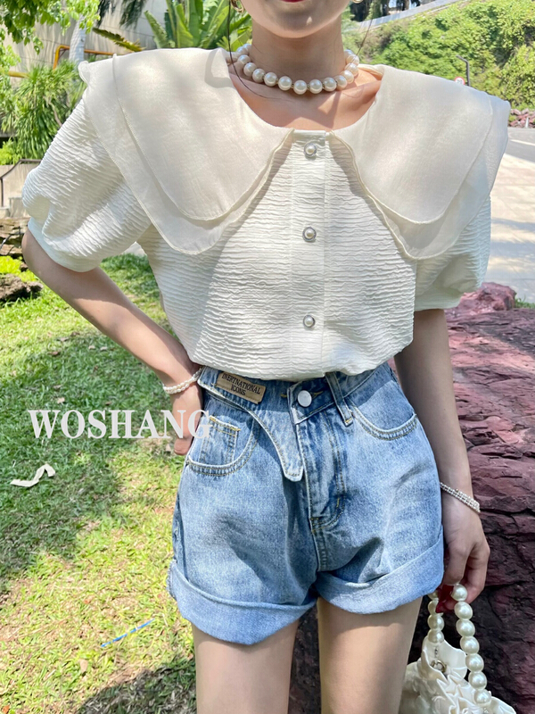 New in early summer! [woshang woshang] Korean style gentle and chic senior bubble sleeve shirt 1251# XYJ