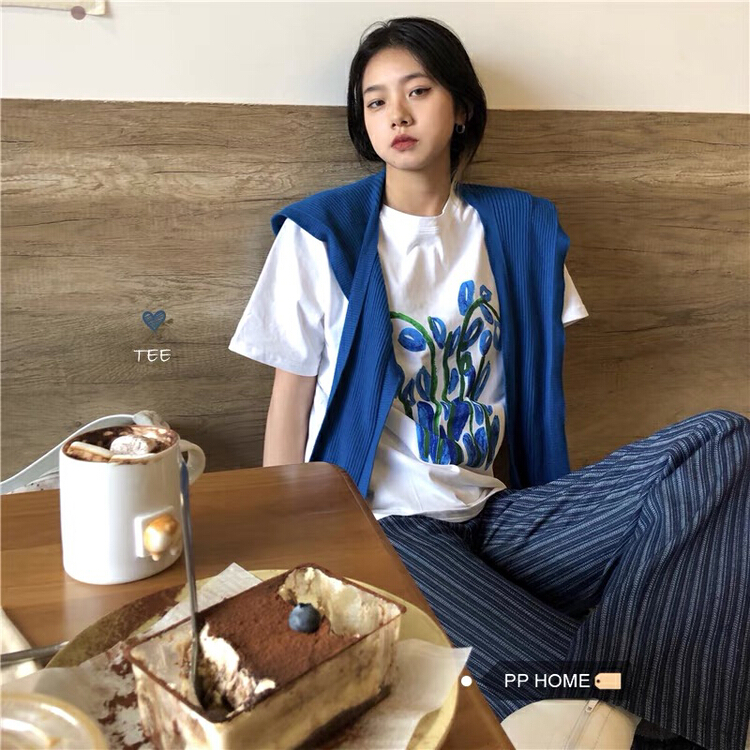 New in early summer! [j.2] fashionable and versatile tulip round neck short sleeve T-shirt 5550# LSW