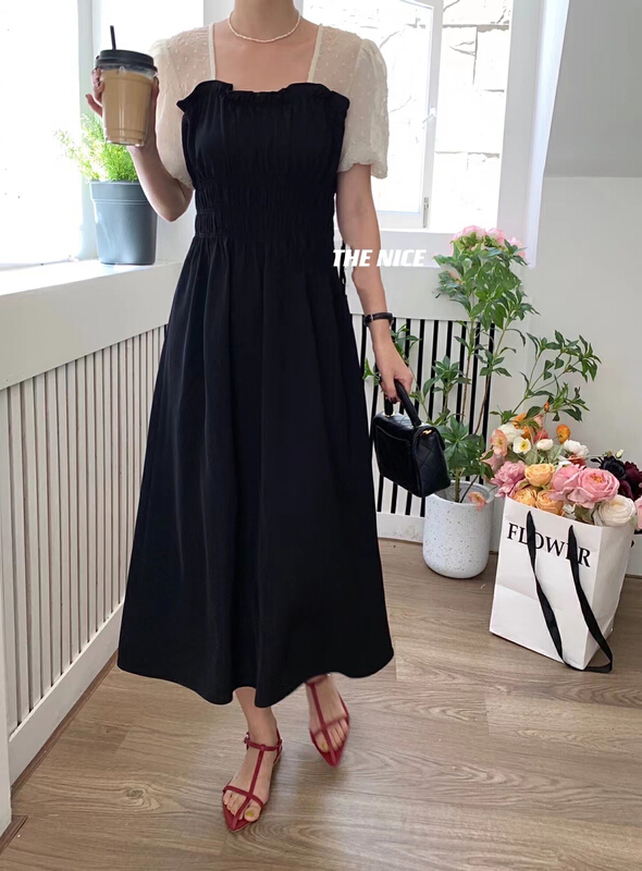 [the nice] French elegant bubble sleeve dress a6106# hjy