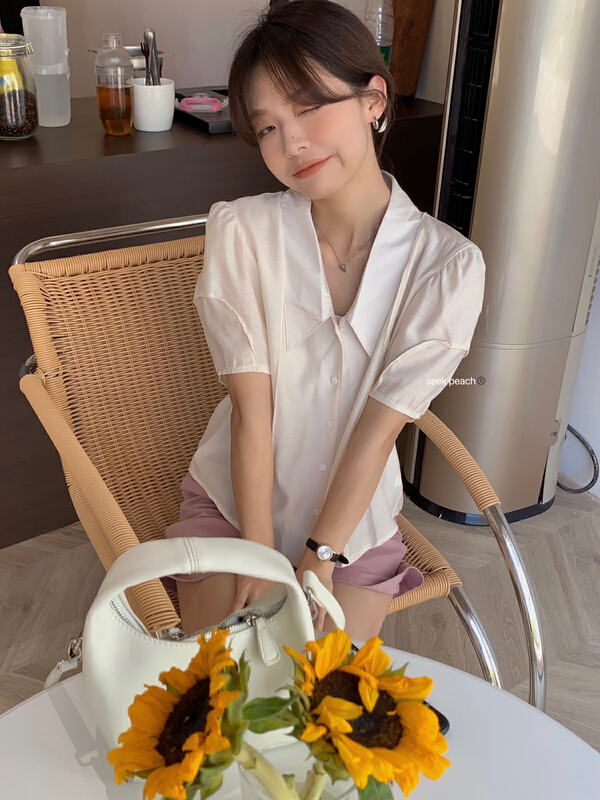 [seek peach] solid breasted versatile shirt 5238# ll