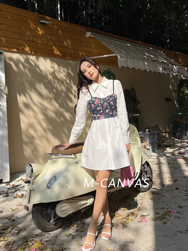 New year in early spring! [HH] Korean style versatile solid dress + floral vest suit 2210# LSL
