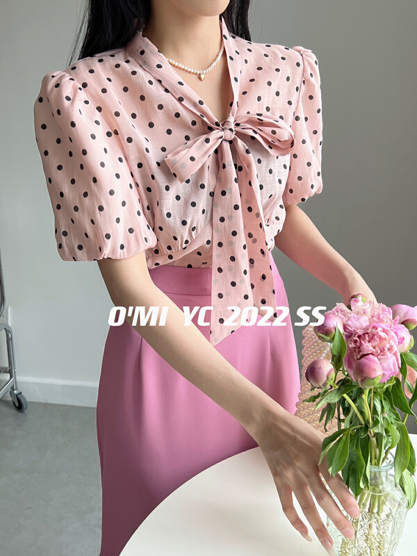 [O MI] French elegant wave point lace up blouse (only for tops) 8322# HBx