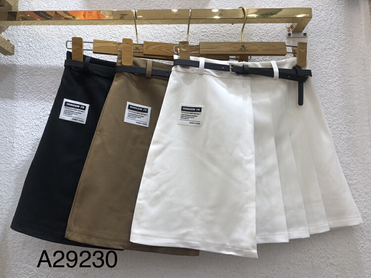 [queen] Korean versatile label crimped skirt (with belt) a29230# ozq