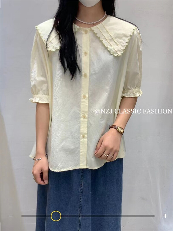 [NZJ] lace collar color matching shirt 820095# L