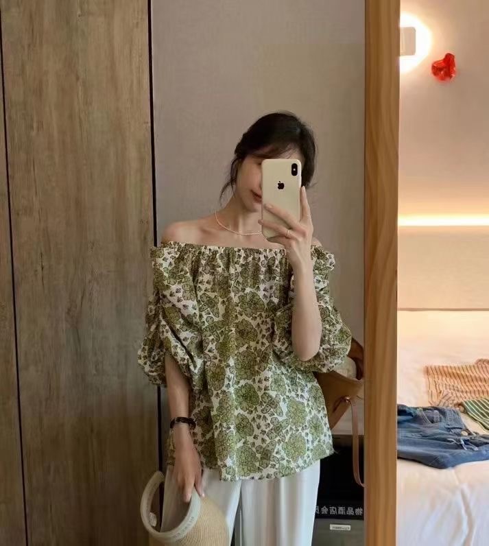 [m.zi studio] one shoulder floral small fresh shirt 5679# HBx