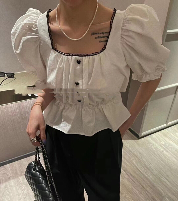 [mi ni] sweet love bubble sleeve shirt 1006# PCZ