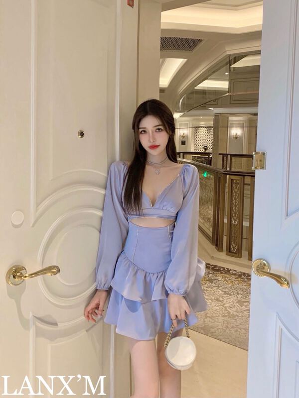 [lanxm] diamond edged sexy hollow out dress 16032# cqw