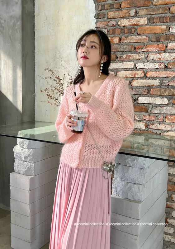 goods in stock! New year in early spring! [yoomini] Korean version simple hollow out knitted cardigan c13619# jhy