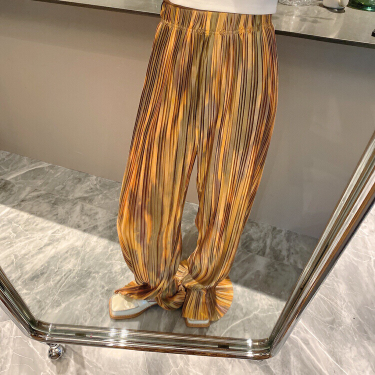[Nancy] tie dyed straight tube pleated high waist elastic casual pants q6213# WPL