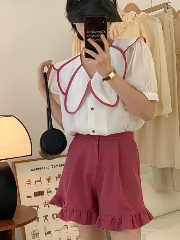 [JH] baby collar color contrast shirt + ear edge fashion casual pants set 41739# PCZ