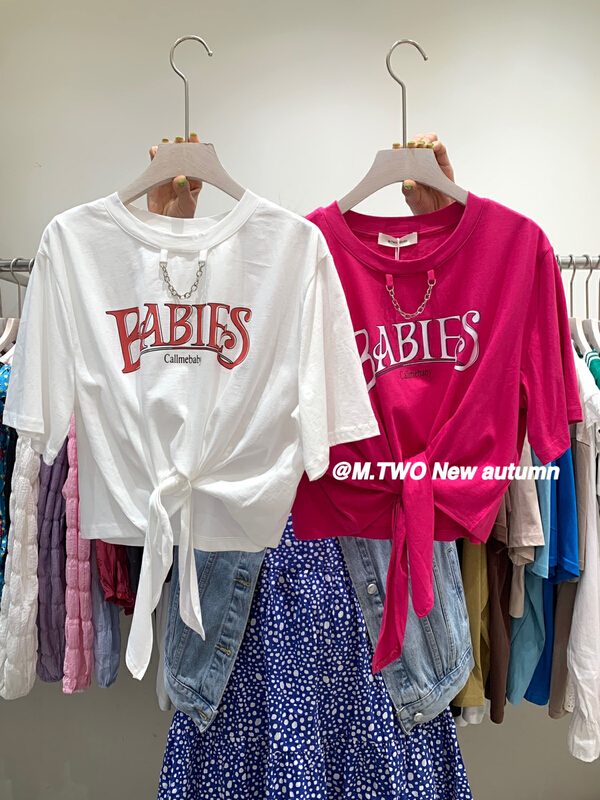 goods in stock! [m.two] letter print knotted short sleeve T-shirt 7589# hyy