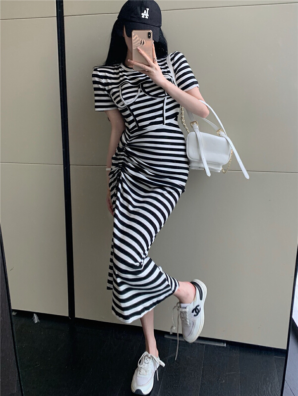 goods in stock! New in early summer! [I do] Korean style casual stripe dress 6057# cqw