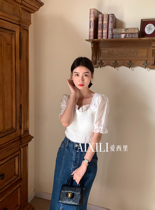 New in early summer! [aixili aisili] splicing fashion versatile blouse 6250-1# WPL