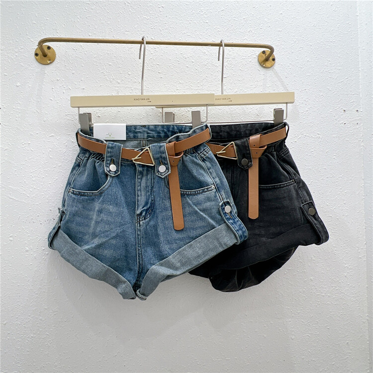 [Xiaoyan family] high waist and thin, versatile denim shorts (with belt) 2230# XYJ