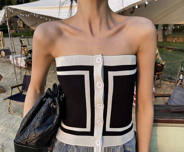 New year in early spring! [Vivian] sexy knitted color matching bra design sense of niche slim fit vest 80013# zxx