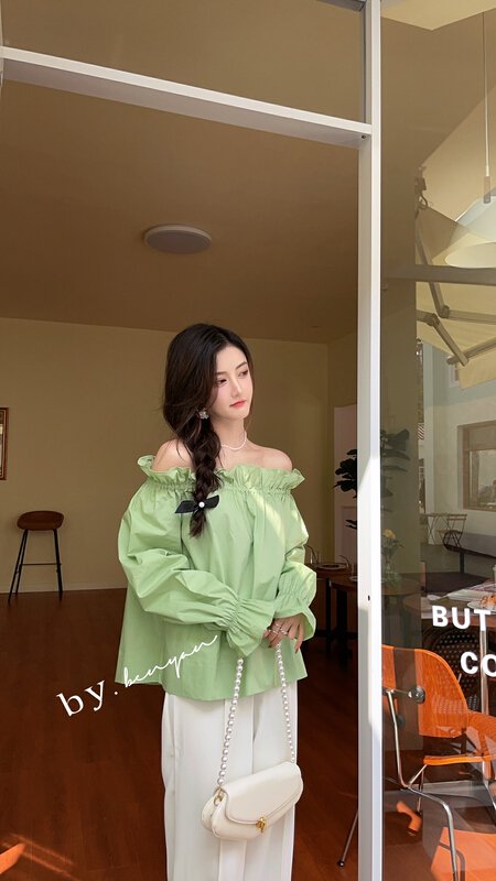 New year in early spring! [benyan] one line neck Ruffle shirt 9850# zxx