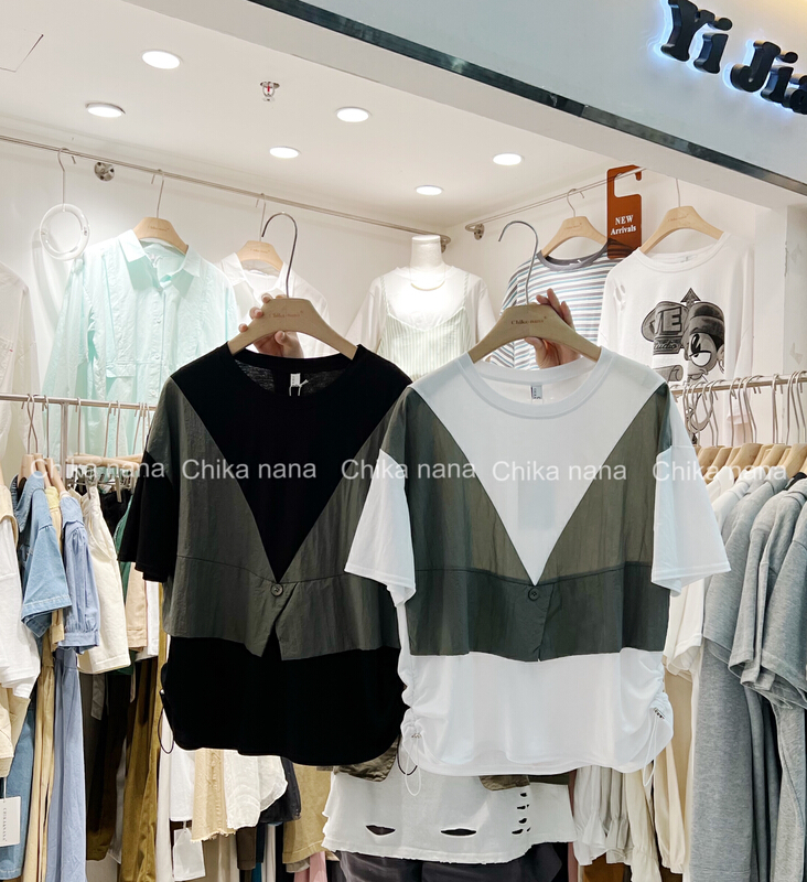 New year in early spring! [Yi Jia Yi] design sense characteristic fake two short sleeve T-shirt 212# cqw