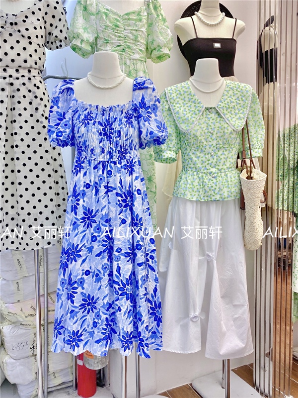 [alixuan] flower pleated short sleeved dress 6231# zxx