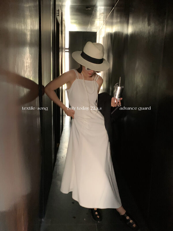 [TS] Korean solid color double shoulder Sling Dress ts808# cqw