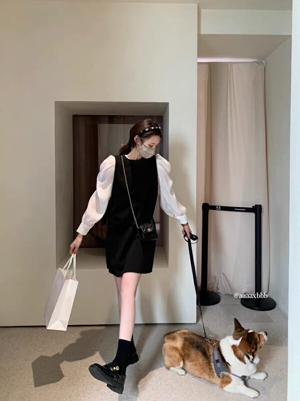 New year in early spring! [wgwe] human Hepburn Xianqi Bubble Sleeve Top + Fashion vest skirt suit (only suit) 1149# PCZ