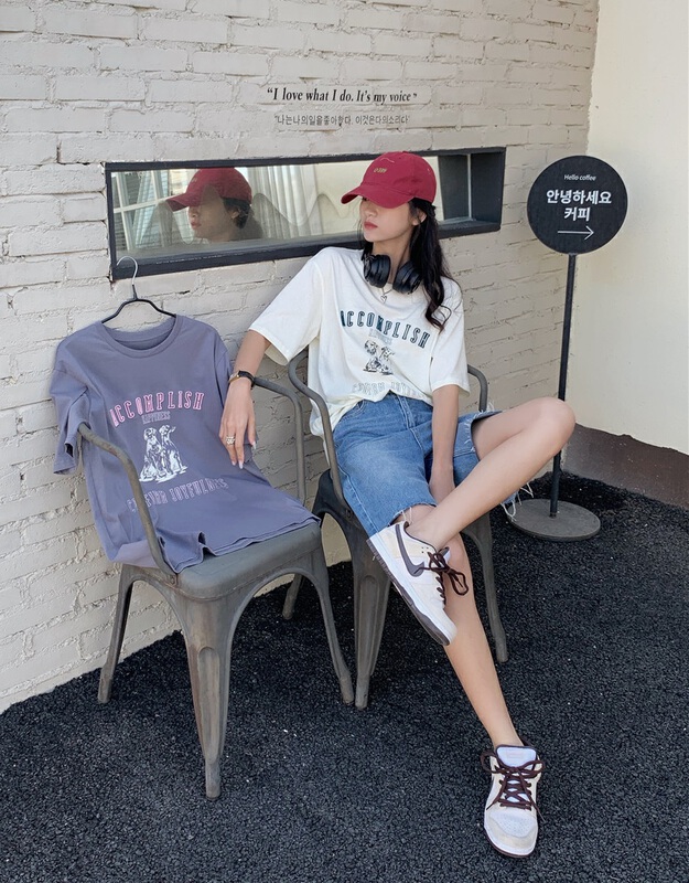New in early summer! [Chennai] textured letter pattern loose short sleeve T-shirt 121c106# zxx