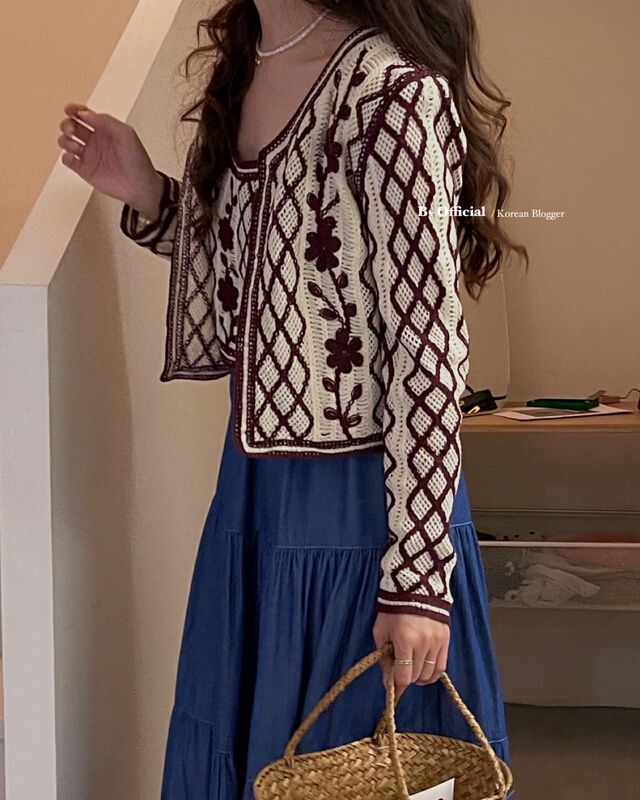 New in early summer! [B plus] Vintage Crochet Vest + cardigan two-piece suit of the same series 22-9140-2# HBx