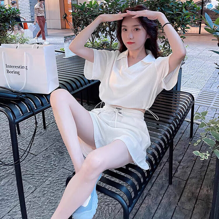 [Huaxi] aging slim shirt + waffle casual Shorts Set 8927# PCZ