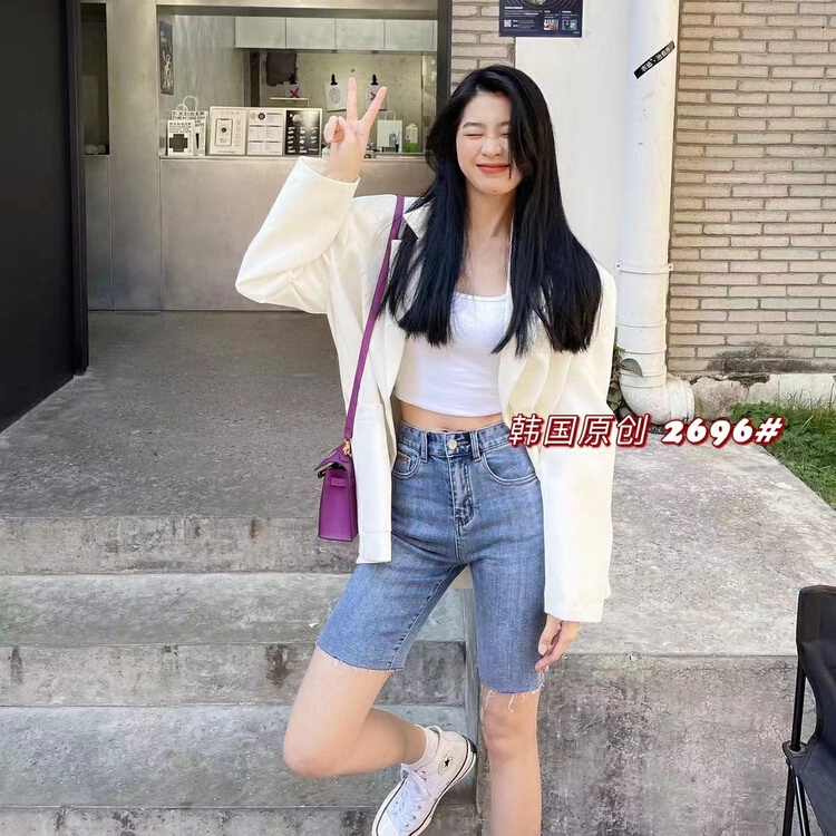 New year in early spring! [thgz fairy tale princess] high waist slim fashion versatile denim shorts 2696# JJ